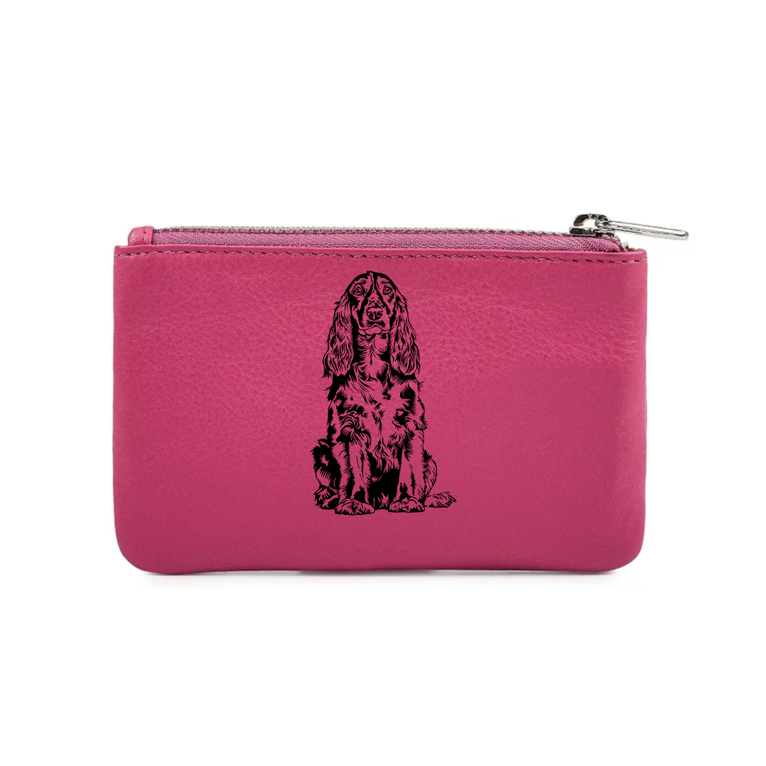 Field Spaniel Engraved Genuine Leather Coin Purse (Multiple Colour Options)