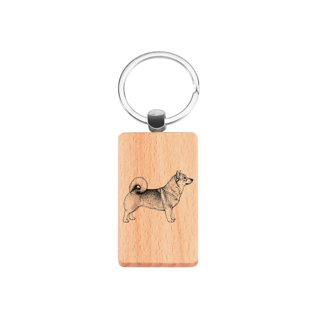 Swedish Vallhund Standing Engraved Rectangle Wooden Keyring