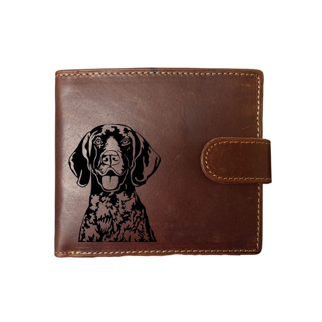 Personalised German Shorthair Pointer Engraved Dark Tan Genuine Leather Wallet