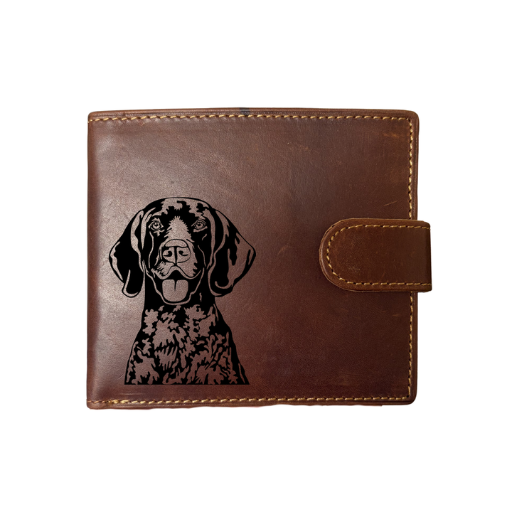 Personalised German Shorthair Pointer Engraved Dark Tan Genuine Leather Wallet