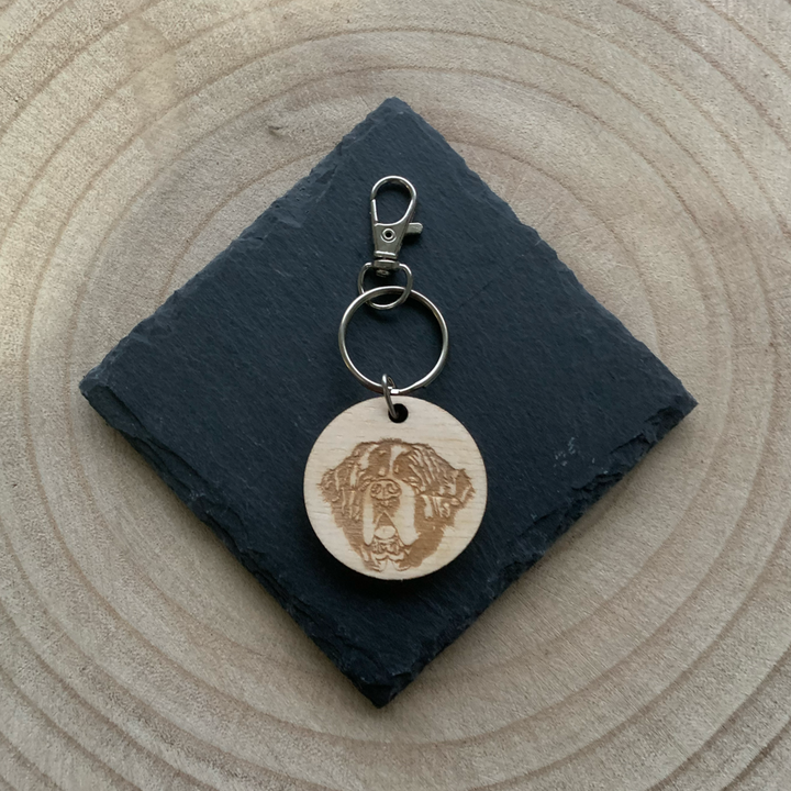 St Bernard Dog Engraved Wooden Keyring