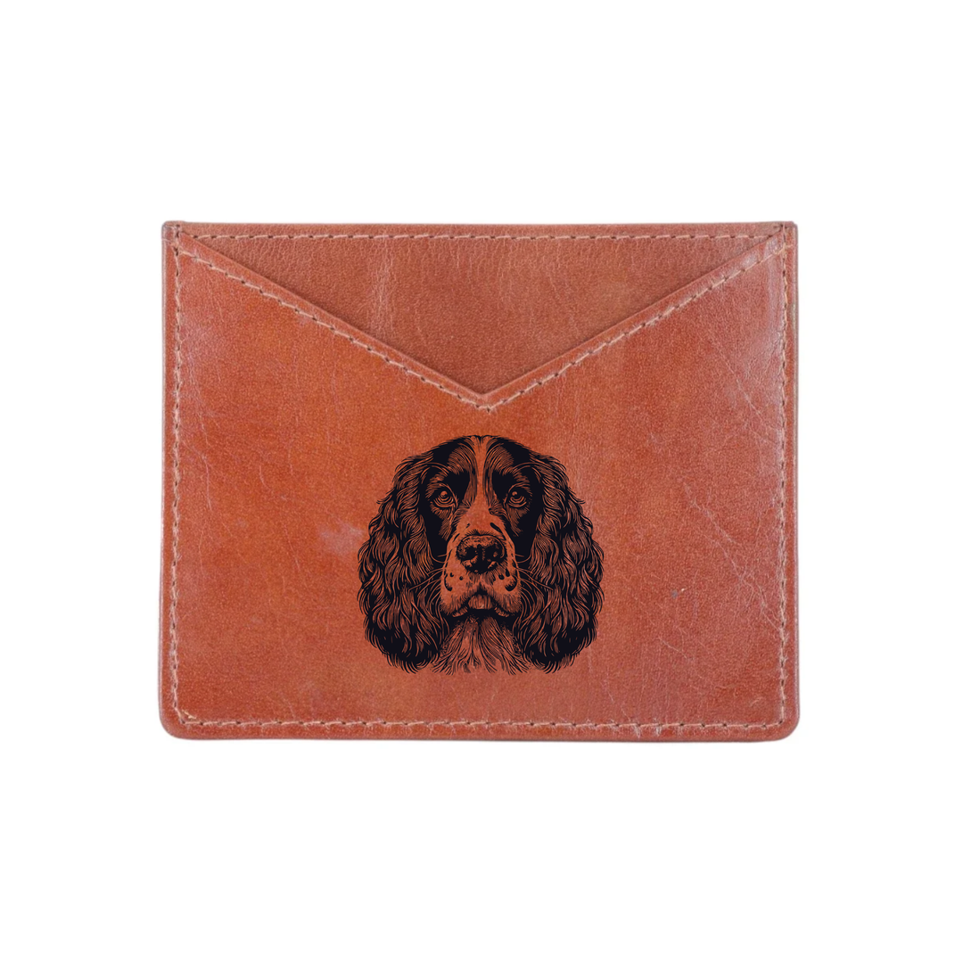 English Springer Spaniel Face Engraved Genuine Leather Cardholder