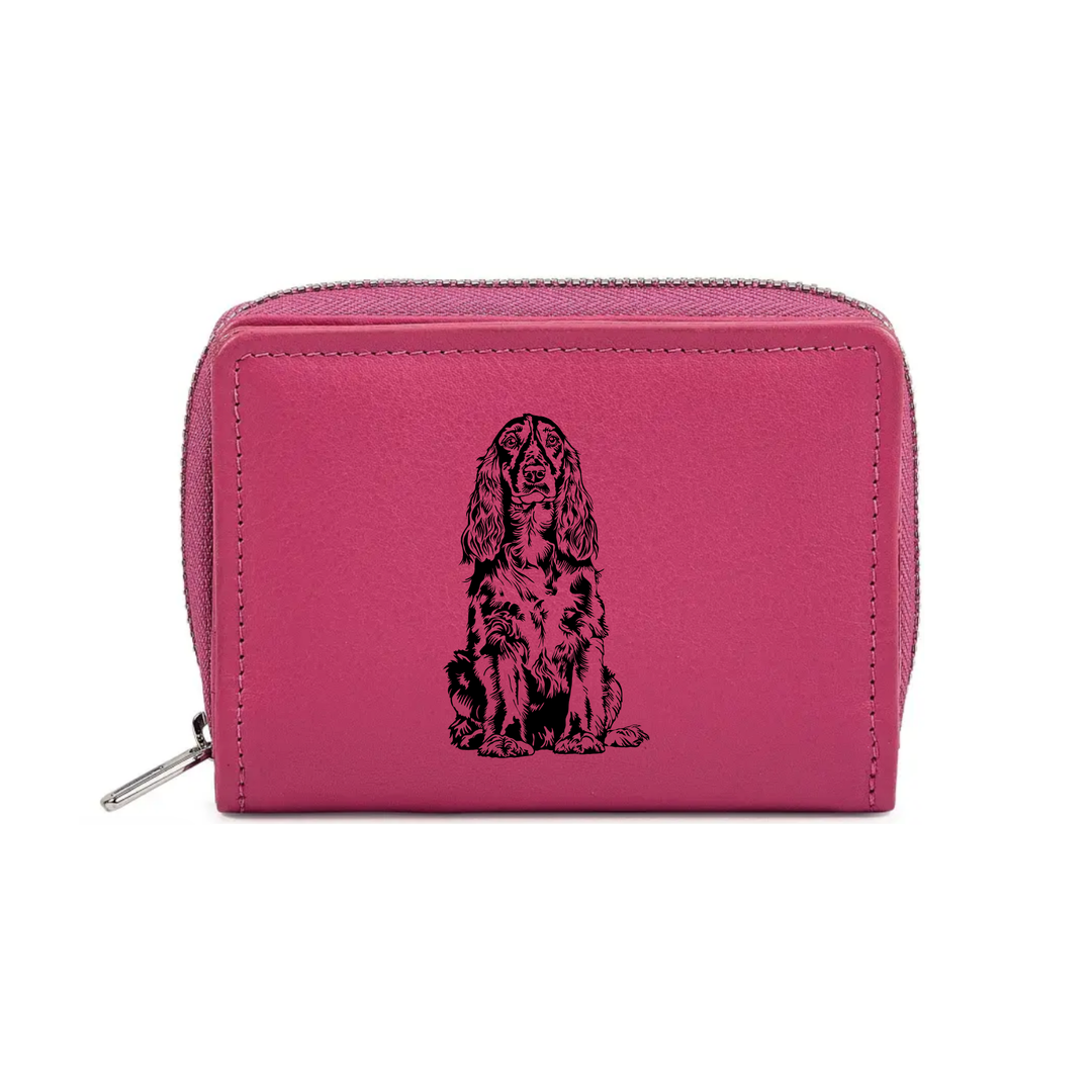 Field Spaniel Engraved Small Leather Purse (Green/Pink/Blue/Red)