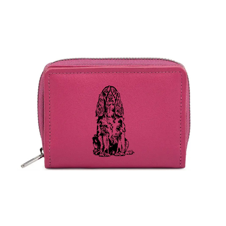 Field Spaniel Engraved Small Leather Purse (Green/Pink/Blue/Red)