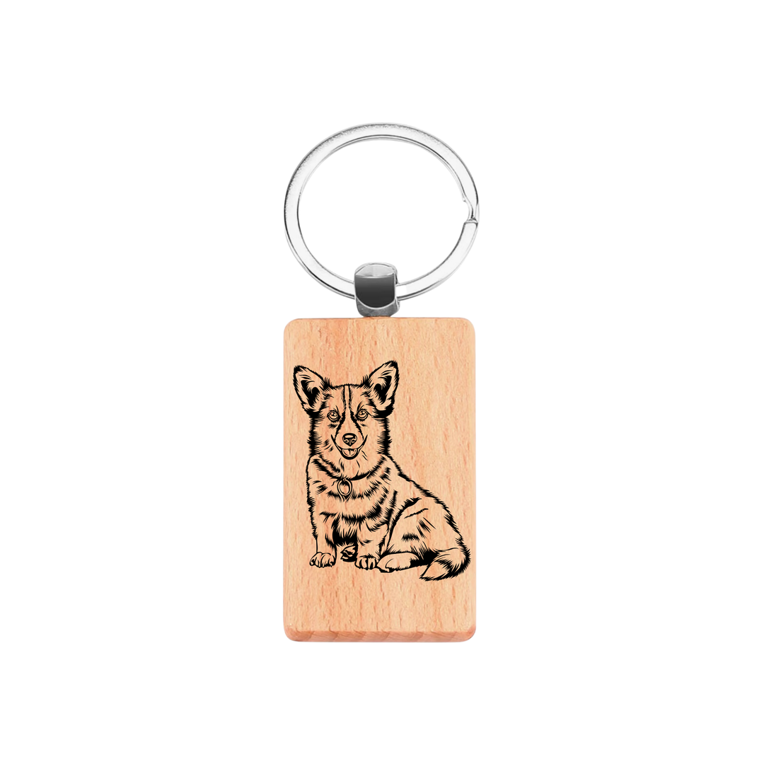 Corgi Engraved Rectangle Wooden Keyring
