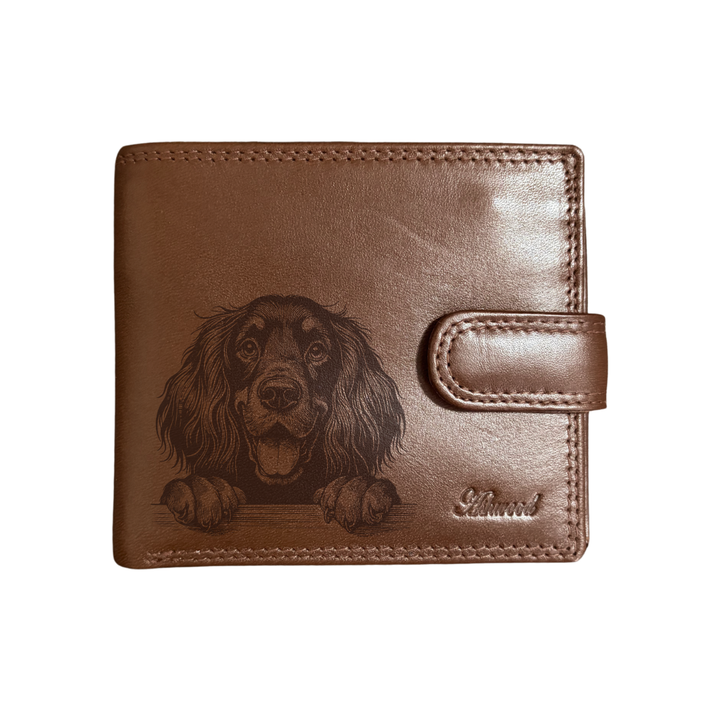 Personalised Gordon Setter Paws Engraved Dark Tan Genuine Leather Wallet