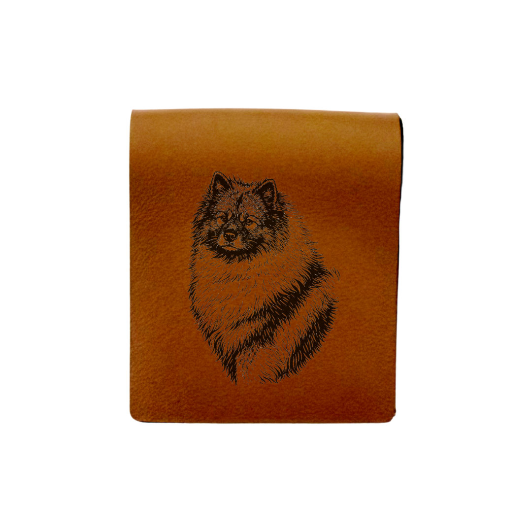 Keeshond Face Engraved Genuine Leather Magnetic Bookmark