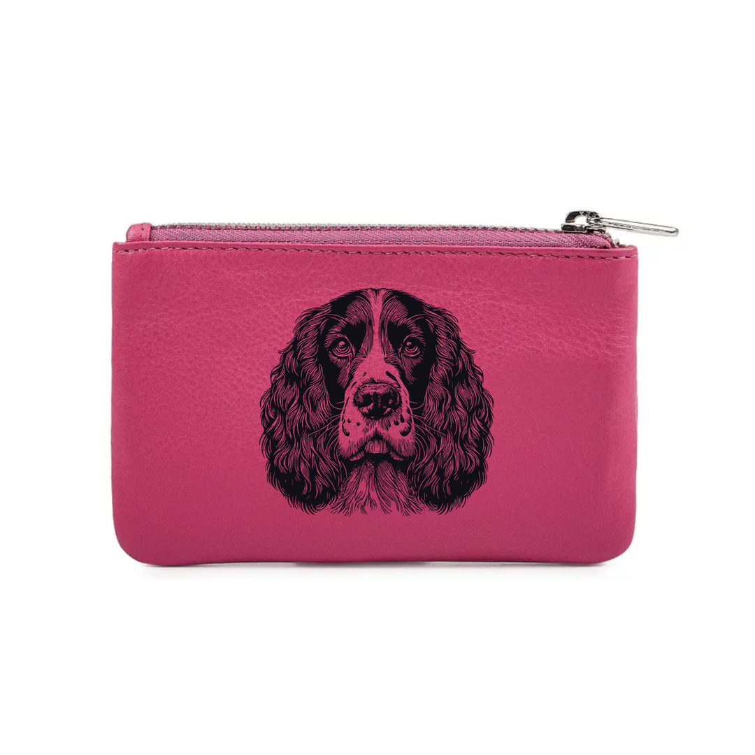 English Springer Spaniel Face Engraved Genuine Leather Coin Purse (Multiple Colour Options)