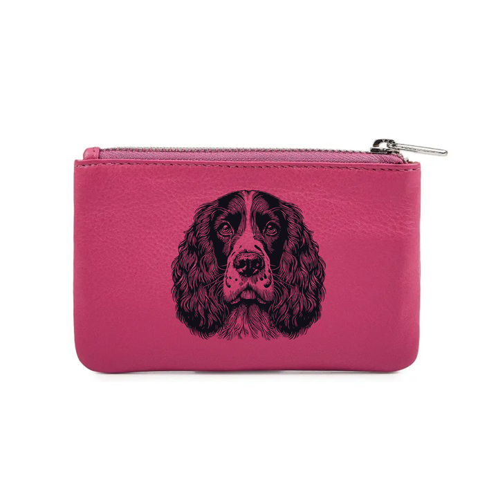 English Springer Spaniel Face Engraved Genuine Leather Coin Purse (Multiple Colour Options)