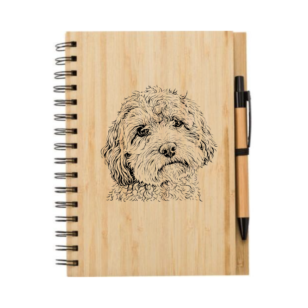 Cockapoo L Face Illustration Engraved Notebook
