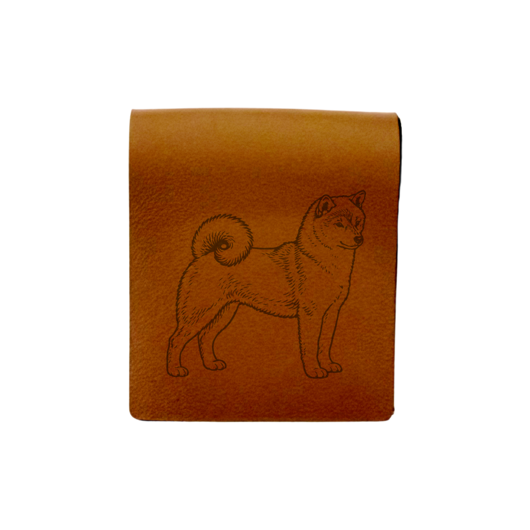 Japanese Shiba Inu Standing Engraved Genuine Leather Magnetic Bookmark