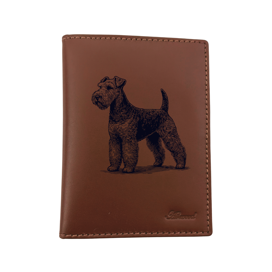 Lakeland Terrier Standing Engraved Leather Passport Cover
