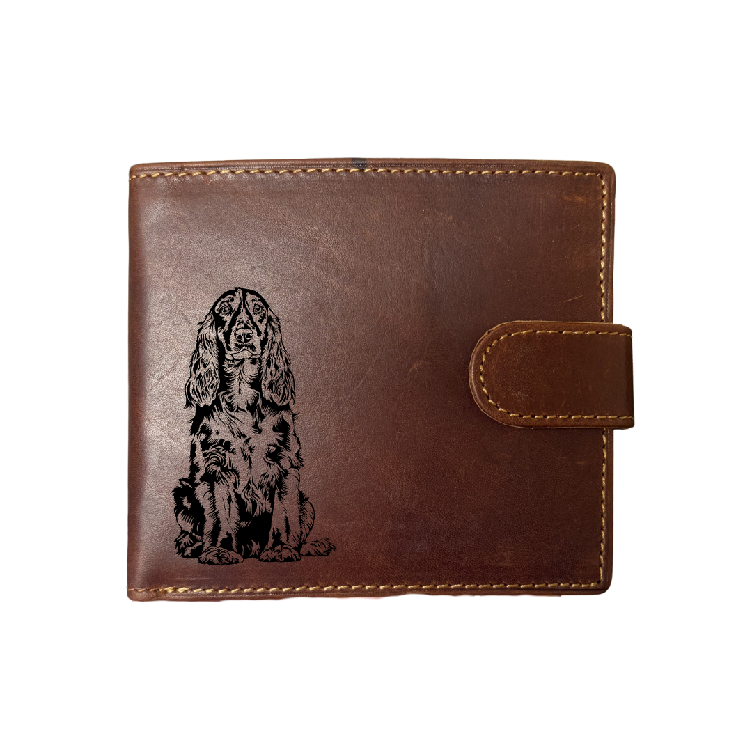 Personalised Field Spaniel Engraved Dark Tan Genuine Leather Wallet