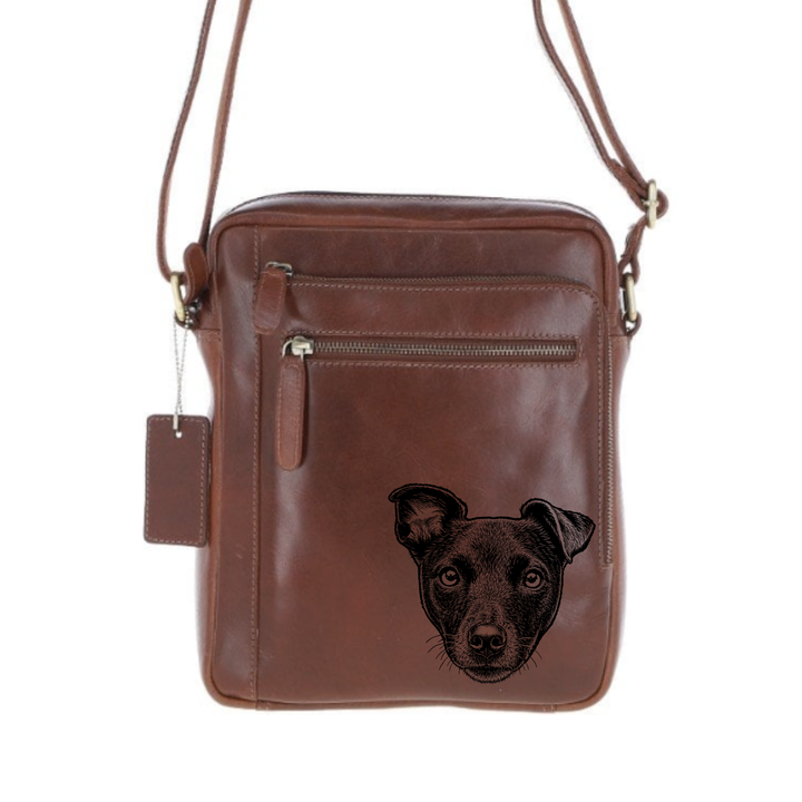Personalised Patterdale Face Engraved Leather Crossbody Bag