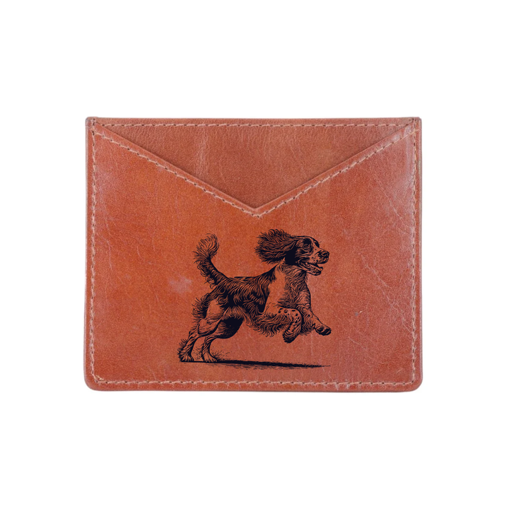English Springer Spaniel Running Engraved Genuine Leather Cardholder