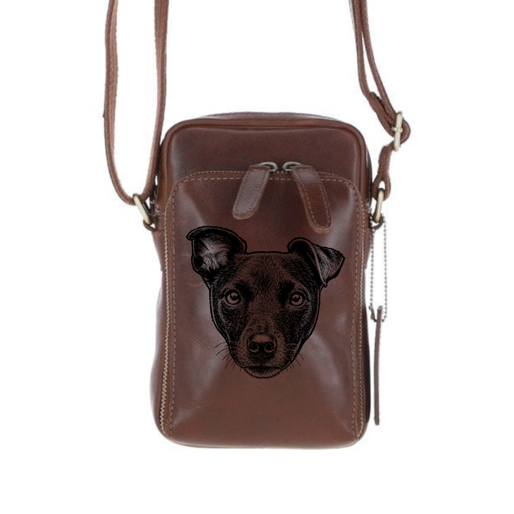 Personalised Patterdale Terrier Face Leather Compact Crossbody Bag
