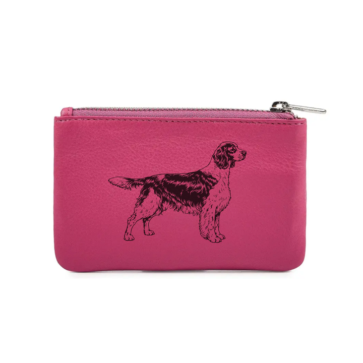English Springer Spaniel Standing Engraved Genuine Leather Coin Purse (Multiple Colour Options)