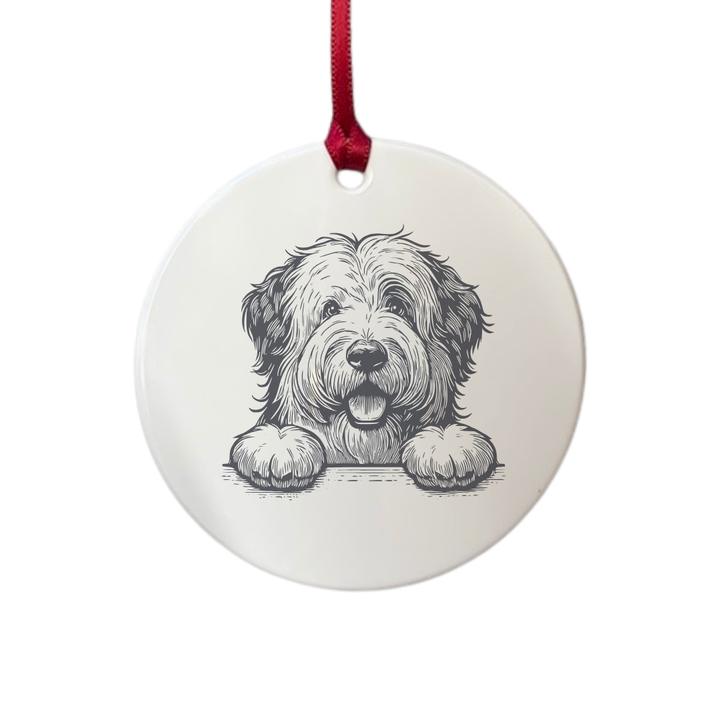 Personalised Old English Sheepdog Paws Engraved White Acrylic Decoration