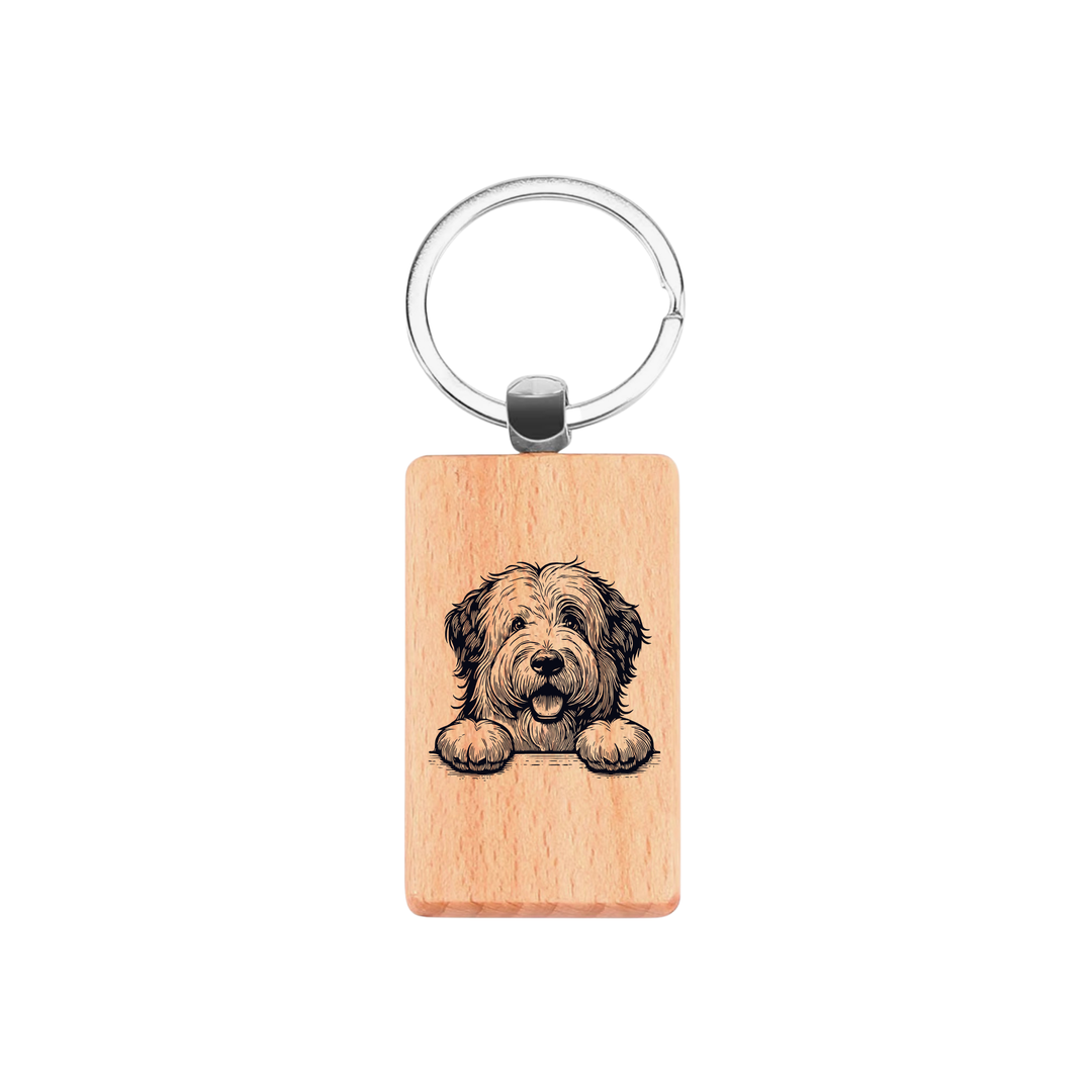Old English Sheepdog Paws Engraved Rectangle Wooden Keyring