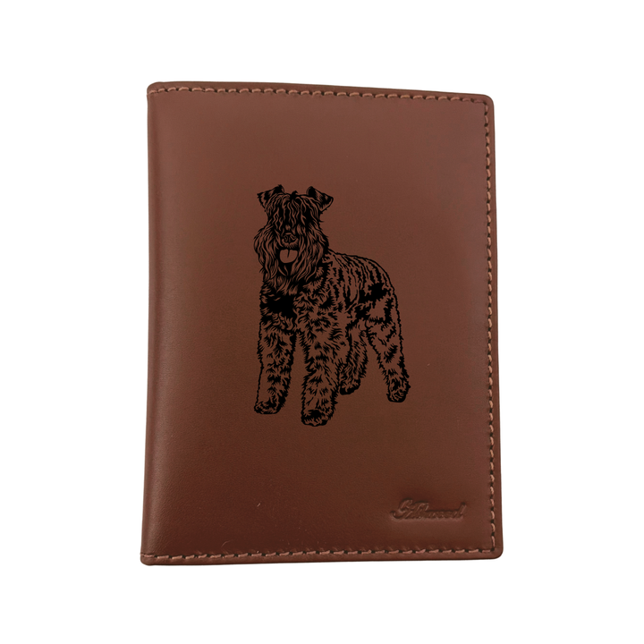 Kerry Blue Terrier Standing Engraved Leather Passport Cover