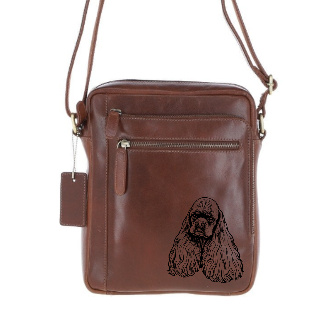 Personalised American Cocker Spaniel Face Engraved Leather Crossbody Bag