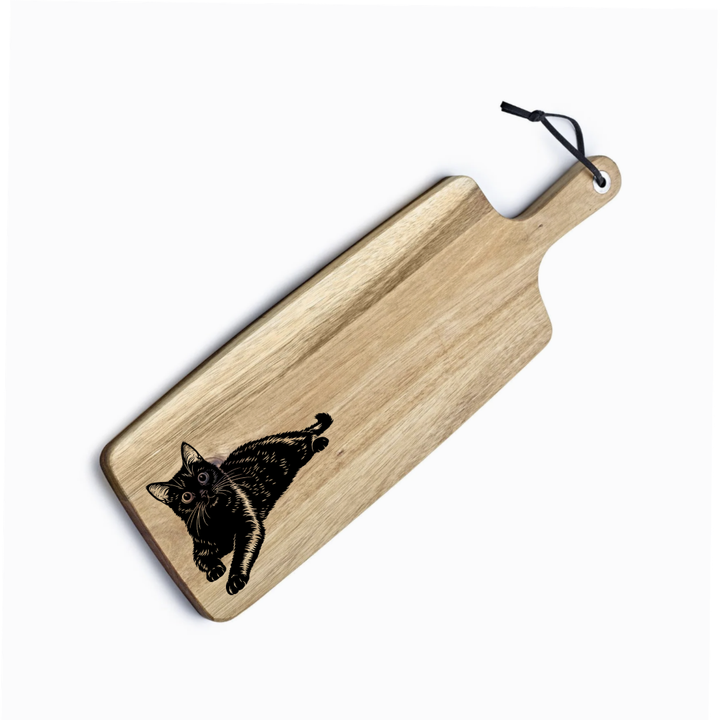 Personalised Black Cat Lying Down Engraved Acacia Serving Board