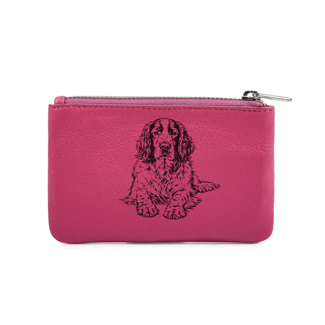 English Springer Spaniel Lying Down Engraved Genuine Leather Coin Purse (Multiple Colour Options)