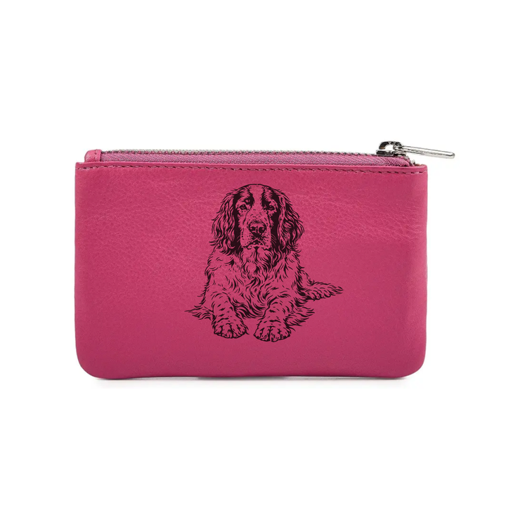 English Springer Spaniel Lying Down Engraved Genuine Leather Coin Purse (Multiple Colour Options)