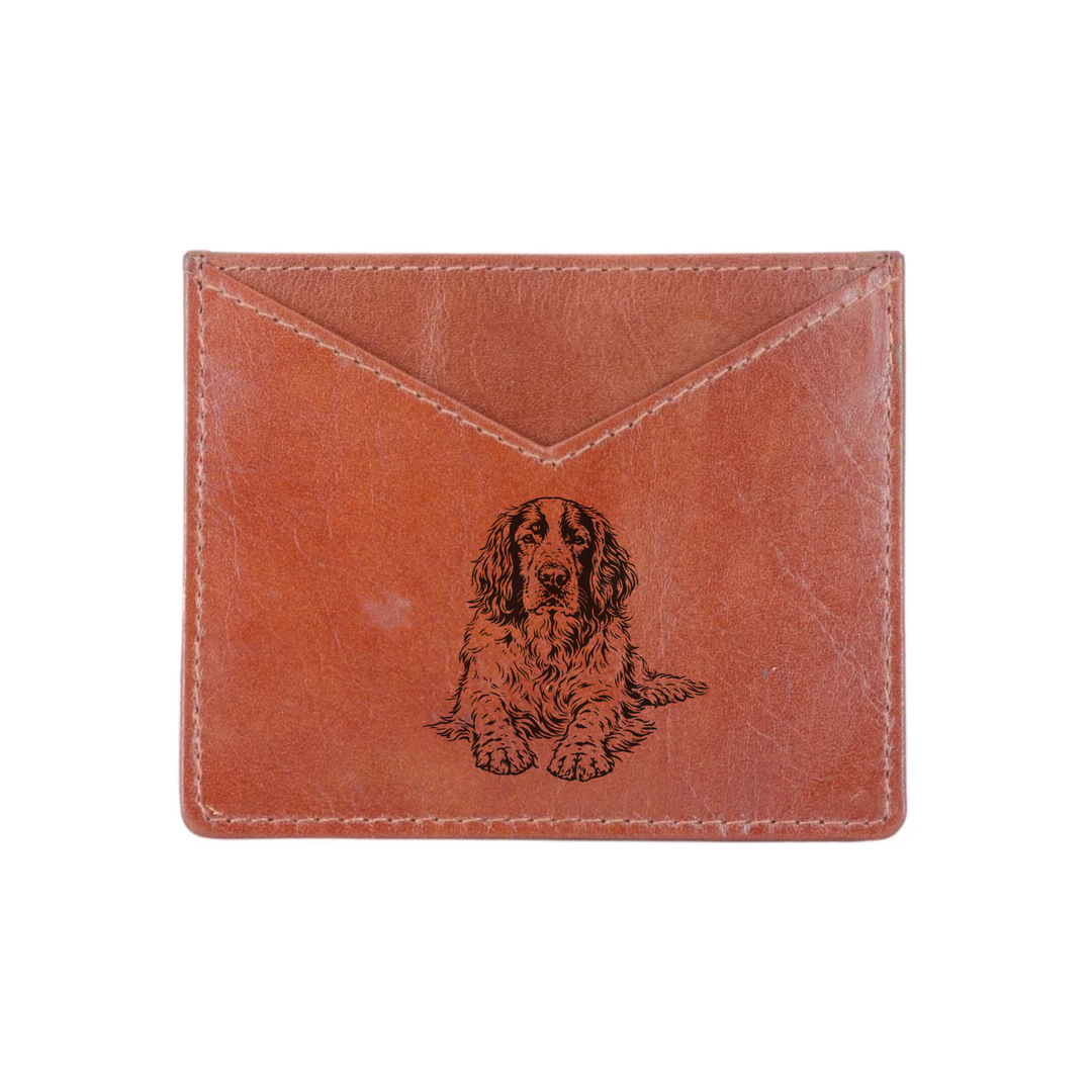 English Springer Spaniel Lying Down Engraved Genuine Leather Cardholder