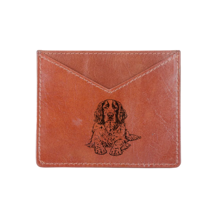 English Springer Spaniel Lying Down Engraved Genuine Leather Cardholder