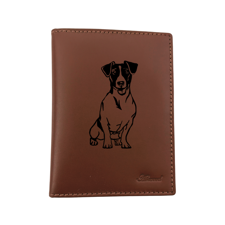 Smooth Jack Russell Terrier Sitting Engraved Leather Passport Cover
