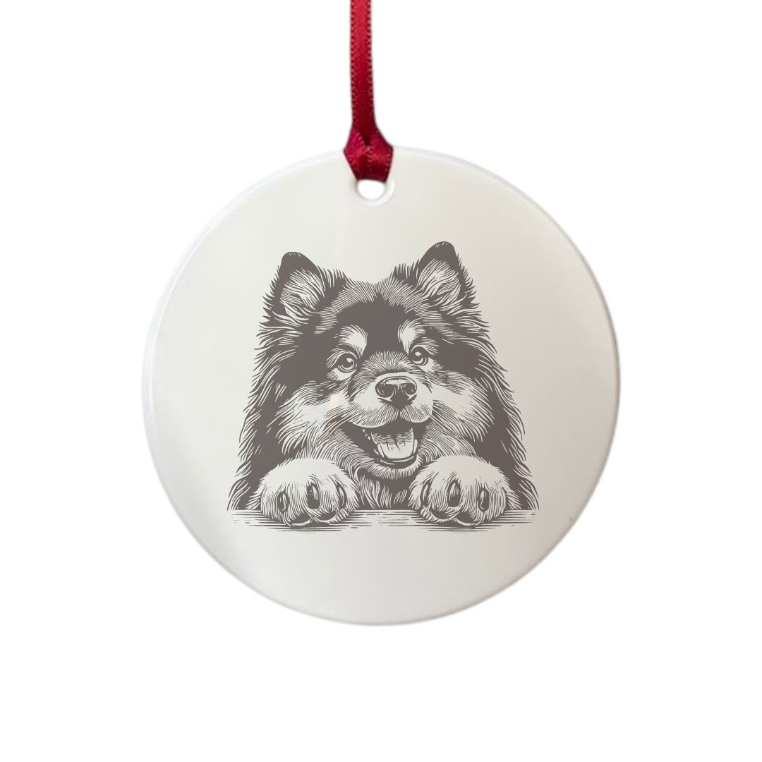 Personalised Finnish Lapphund Paws Engraved White Acrylic Decoration