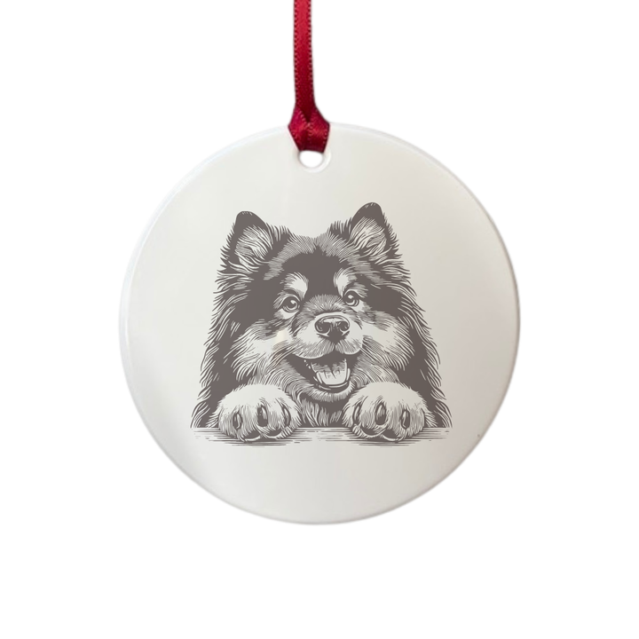 Personalised Finnish Lapphund Paws Engraved White Acrylic Decoration