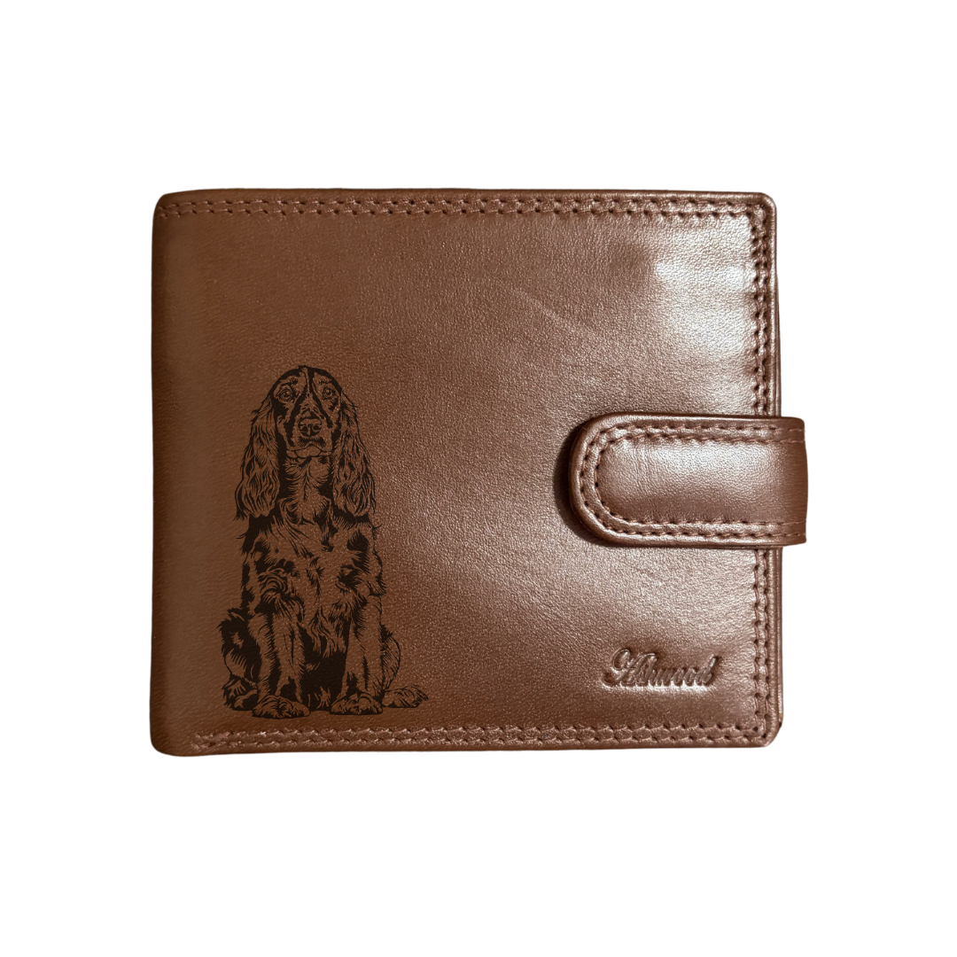 Personalised Field Spaniel Engraved Dark Tan Genuine Leather Wallet
