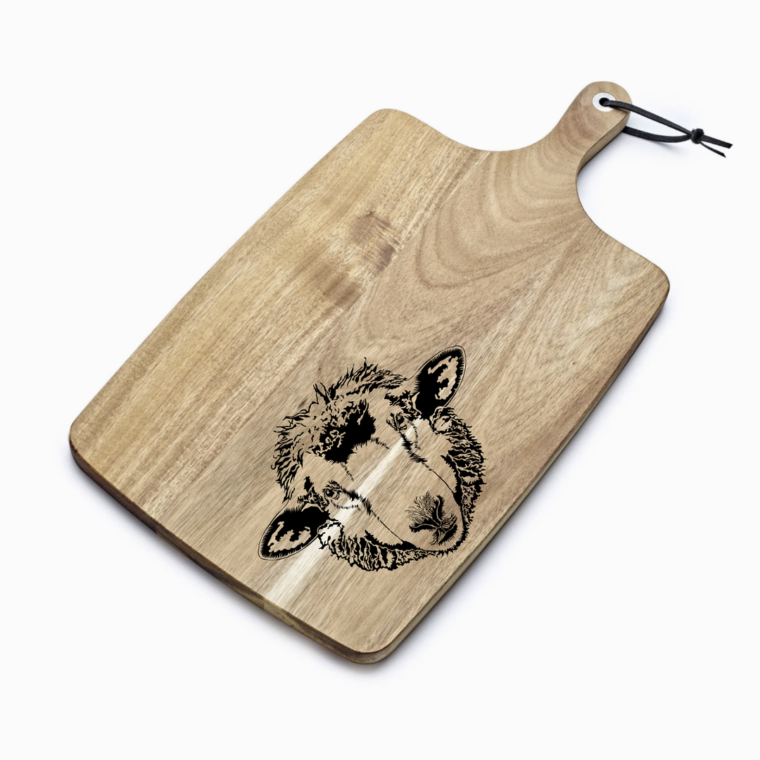 Personalised Sheep Face Engraved Acacia Serving Board