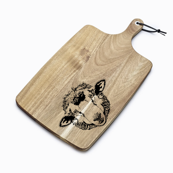 Personalised Sheep Face Engraved Acacia Serving Board