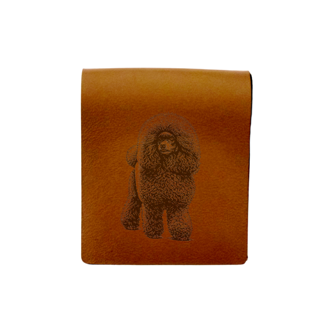 Poodle D Standing Engraved Genuine Leather Magnetic Bookmark