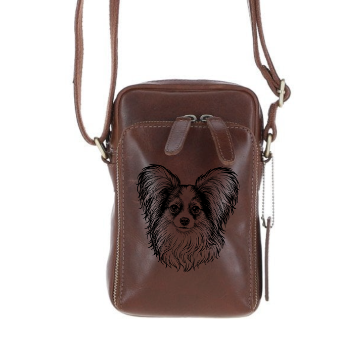 Personalised Papillon Face Leather Compact Crossbody Bag