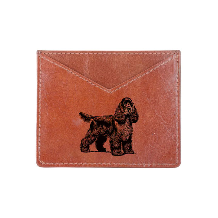 Cocker Spaniel Standing Engraved Genuine Leather Cardholder