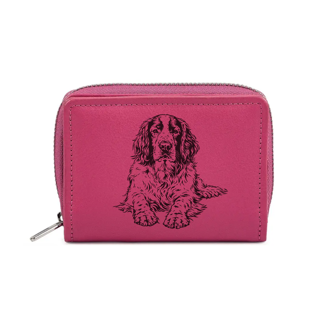 English Springer Spaniel Lying Down Engraved Small Leather Purse (Green/Pink/Blue/Red)