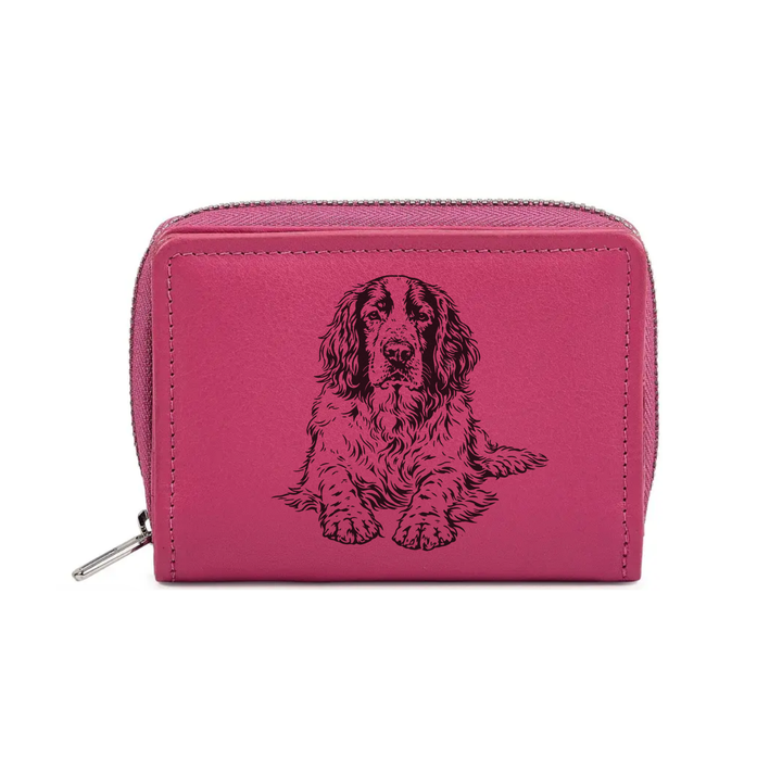 English Springer Spaniel Lying Down Engraved Small Leather Purse (Green/Pink/Blue/Red)