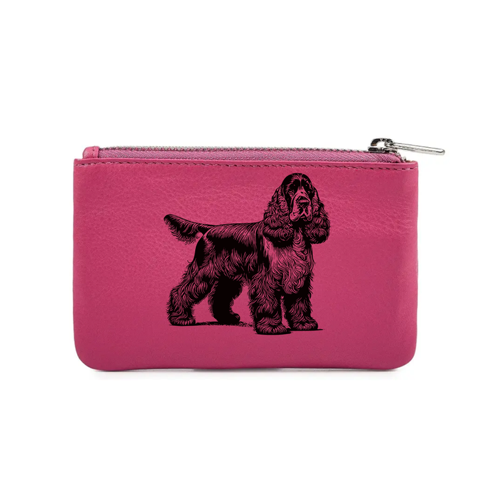 English Cocker Spaniel Standing Engraved Genuine Leather Coin Purse (Multiple Colour Options)