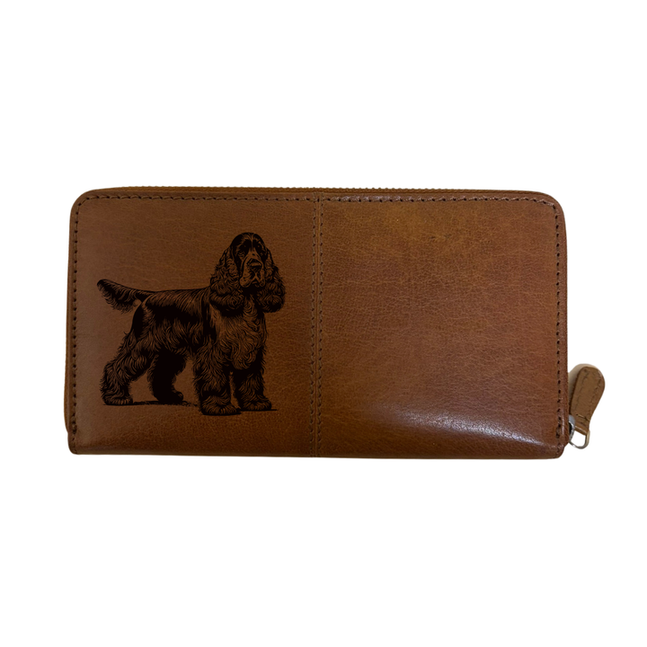 Cocker Spaniel Standing Engraved Large Leather Purse