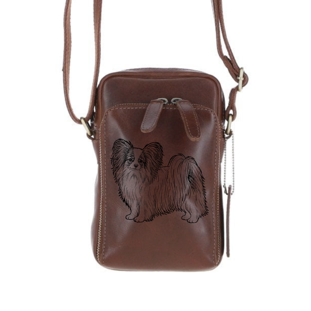 Personalised Papillon Standing Leather Compact Crossbody Bag