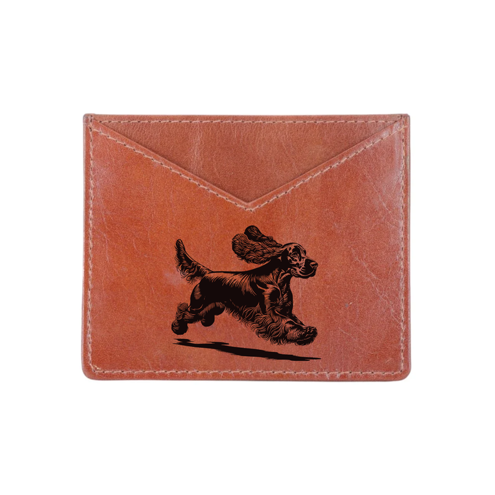 Cocker Spaniel Running Engraved Genuine Leather Cardholder