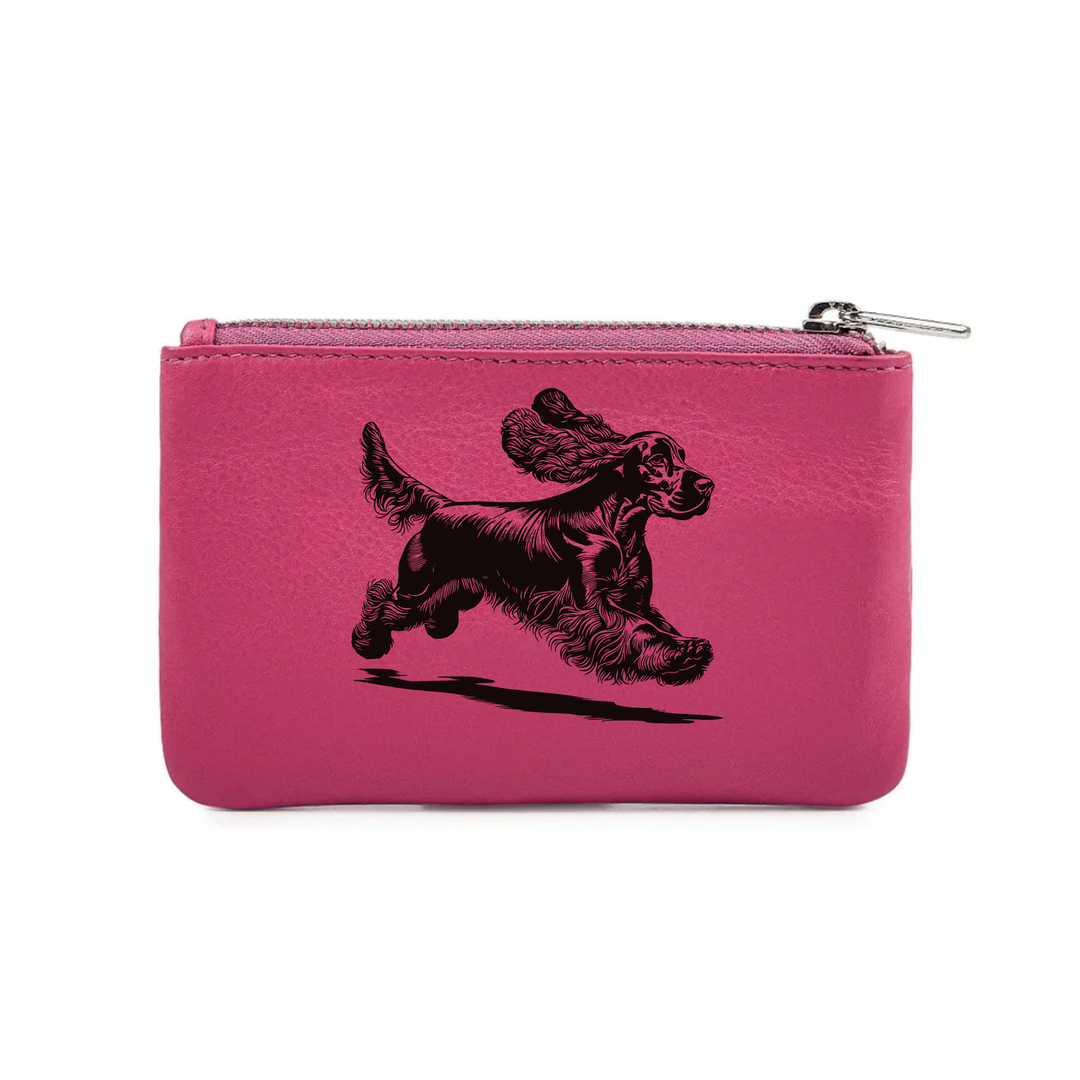 English Cocker Spaniel Running Engraved Genuine Leather Coin Purse (Multiple Colour Options)