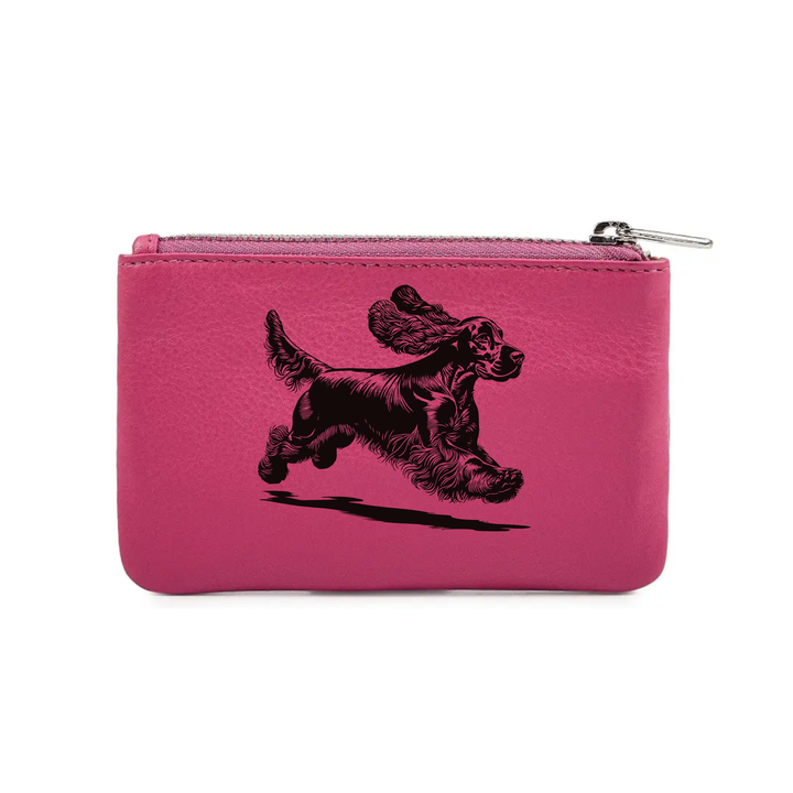 English Cocker Spaniel Running Engraved Genuine Leather Coin Purse (Multiple Colour Options)
