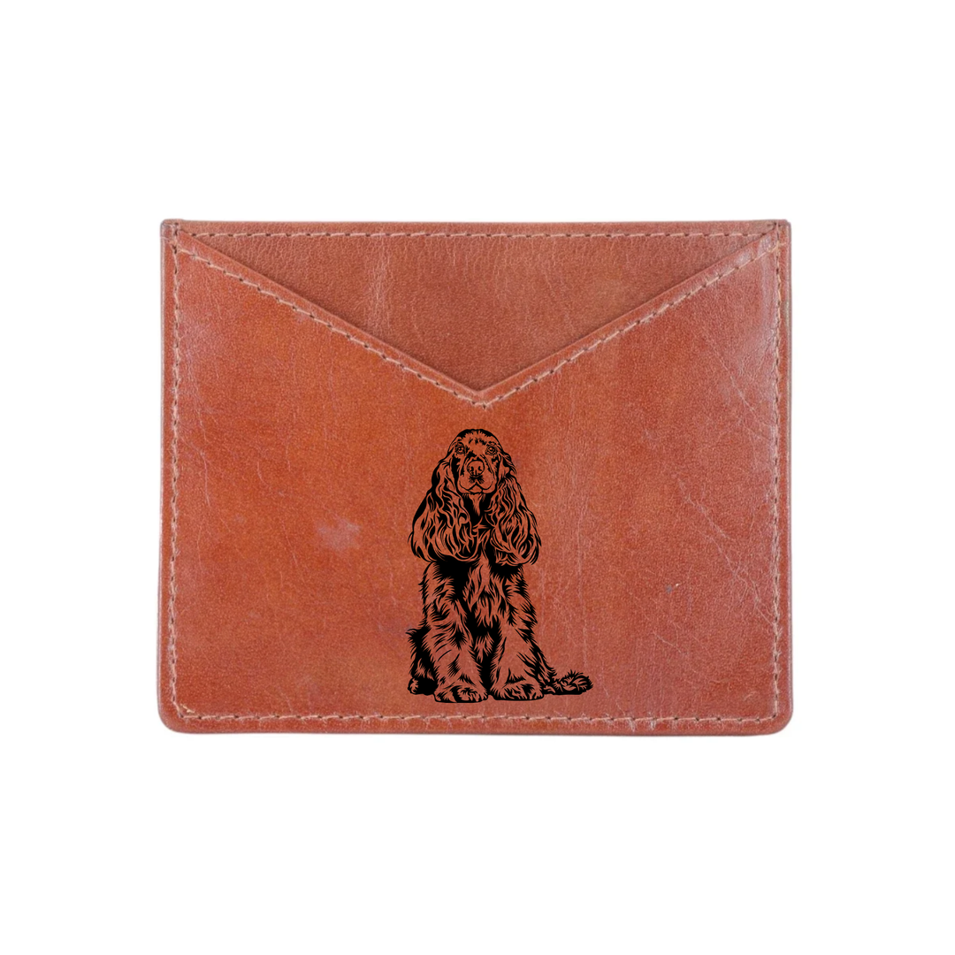 Cocker Spaniel Engraved Genuine Leather Cardholder