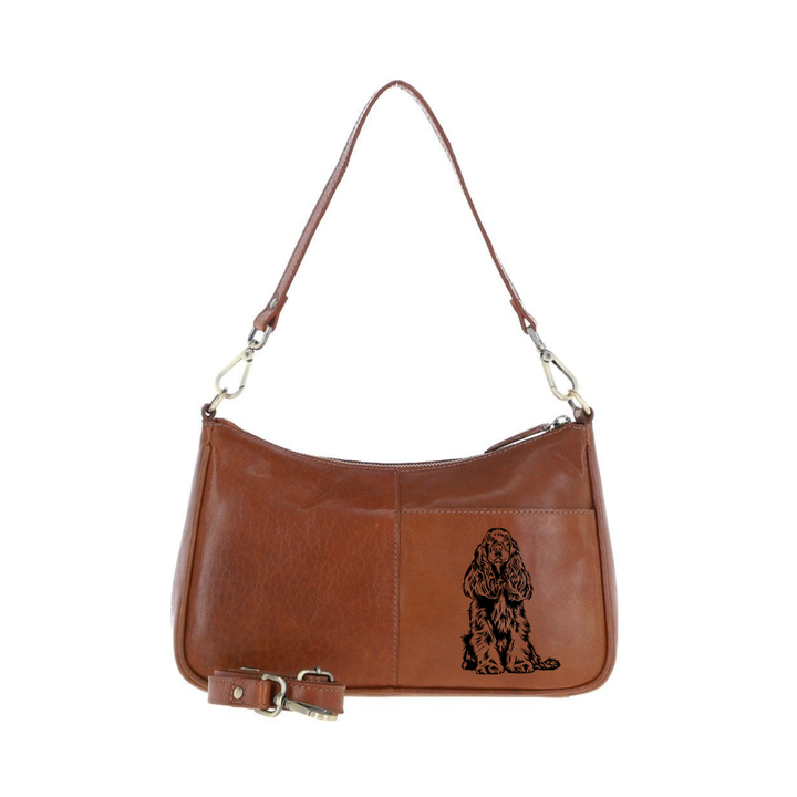 Cocker Spaniel Engraved Genuine Leather Shoulder Bag