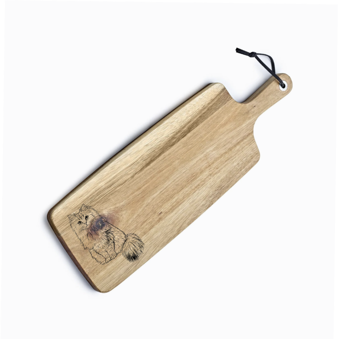 Personalised Persian Cat Sitting Engraved Acacia Serving Board